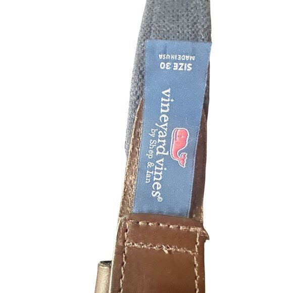 Vineyard Vines Mens Skull & Crossbones Leather Trim Belt Size 30 - Picture 5 of 5